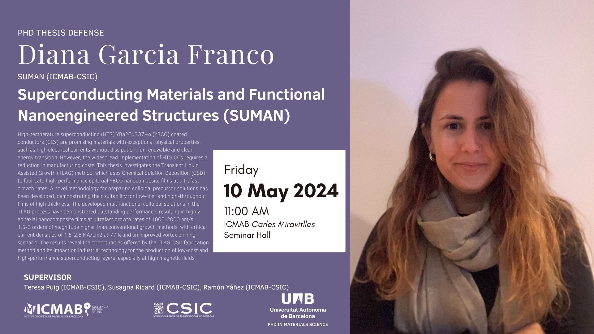 Diana Garcia will defend her PhD thesis on 10 May 2024 at 11am at ICMAB